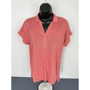 Jones & Co Women's Split Neck Short Sleeve Linen Polo Shirt Peach Size Small NWT